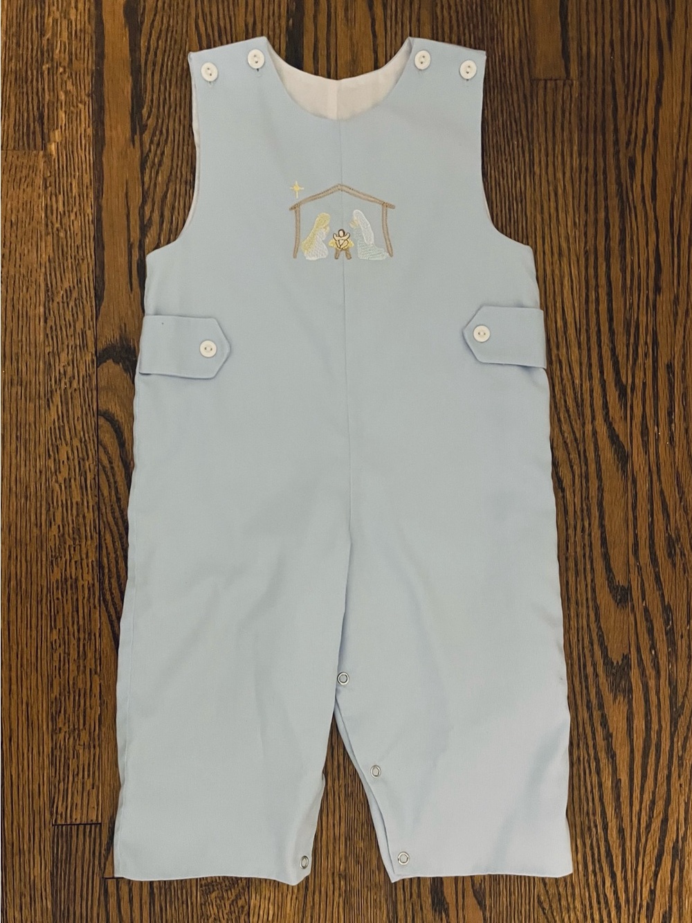 Lulu Bebe Embroidered Nativity Overalls
